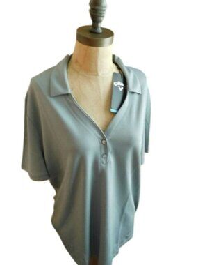 Callaway Size XXL 2X Plus Size Ladies Gray Opti Dri Golf Shirt NWT UPF 50
